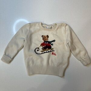 Ralph Lauren Cream Knit Sweater with Bear Motif
